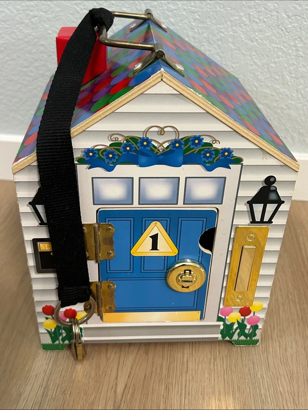 Melissa & DougTake-Along Wooden Doorbell Dollhouse -Doorbell Sounds, Keys-Toy